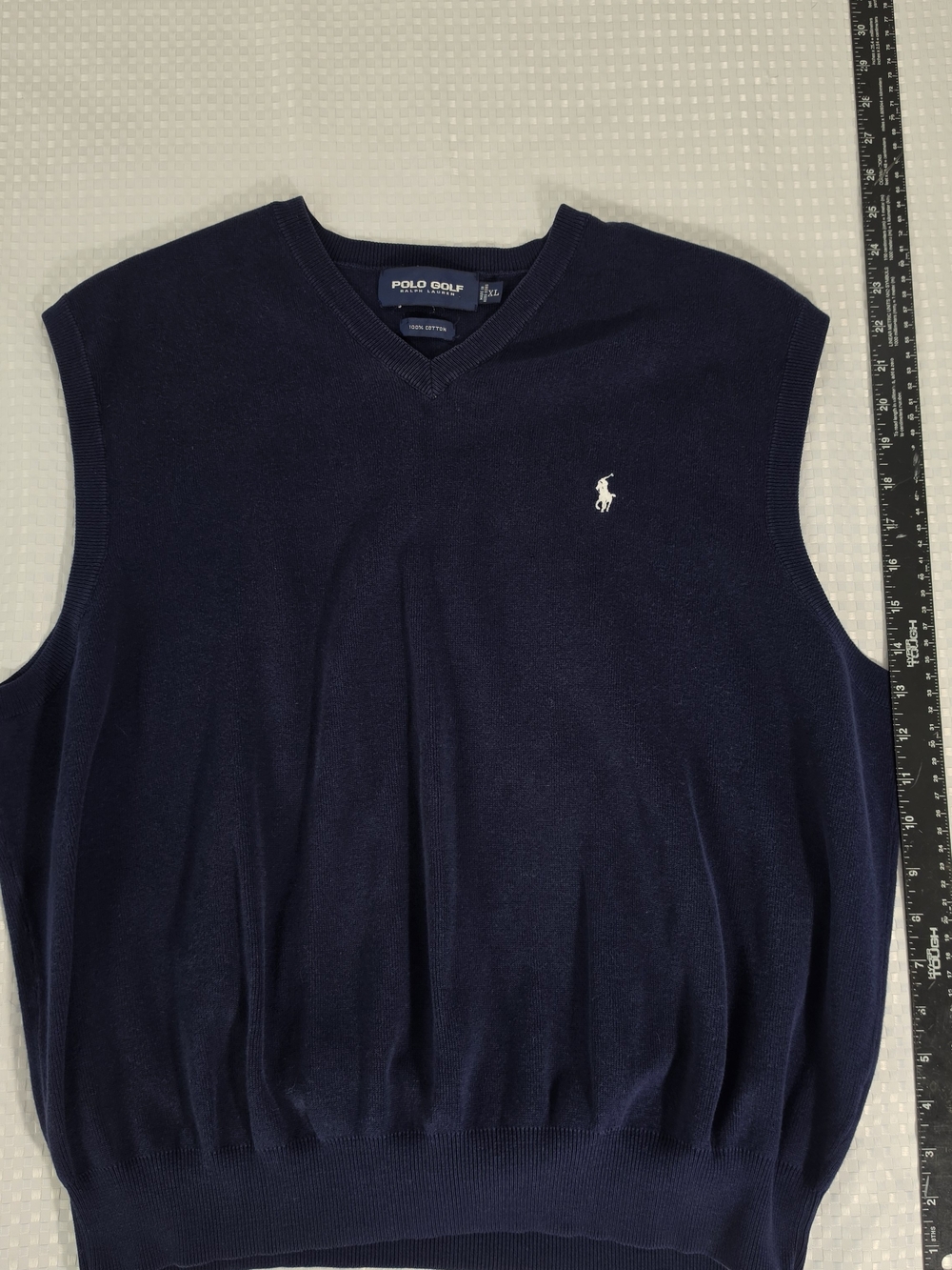 Polo Golf Ralph Lauren Sweater Vest XL Navy Blue 100% Cotton Knit V-Neck Vintage